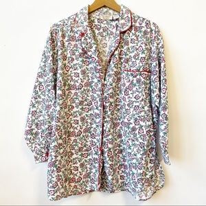 Vintage Victoria's Secrets Pajama Floral Button Front Top Blouse Women's Large